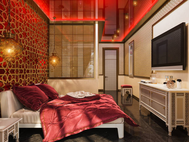 3d render bedroom Islamic style interior design stock photo