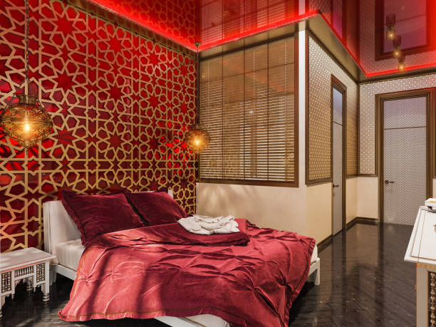 3d render bedroom Islamic style interior design stock photo