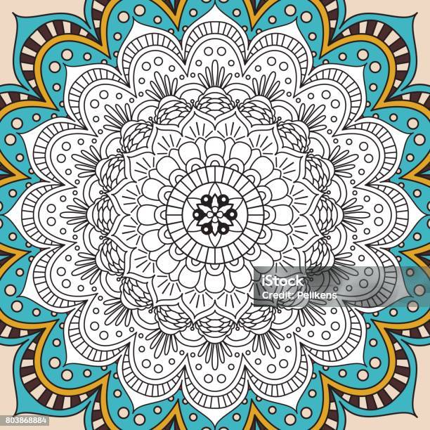 Printable Antistress Coloring Book Page For Adults Mandala Design Activity To Older Children And Relax Adult Vector Islam Arabic Indian Ottoman Motifs Stock Illustration - Download Image Now