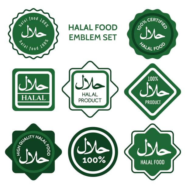 Halal food labels set Halal food labels vector illustration. Green colors halal food icon set halal stock illustrations