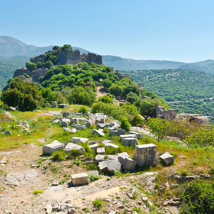 Remnants of castle on the Golan Heights near the Israeli border with Syria. The Nimrod Fortress, National Park of Israel, scenery on the slopes of mount Hermon.