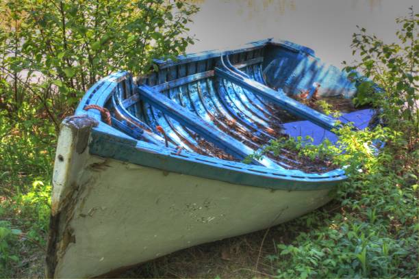 velho barco encalhado decidir uma lagoa. - deside - fotografias e filmes do acervo