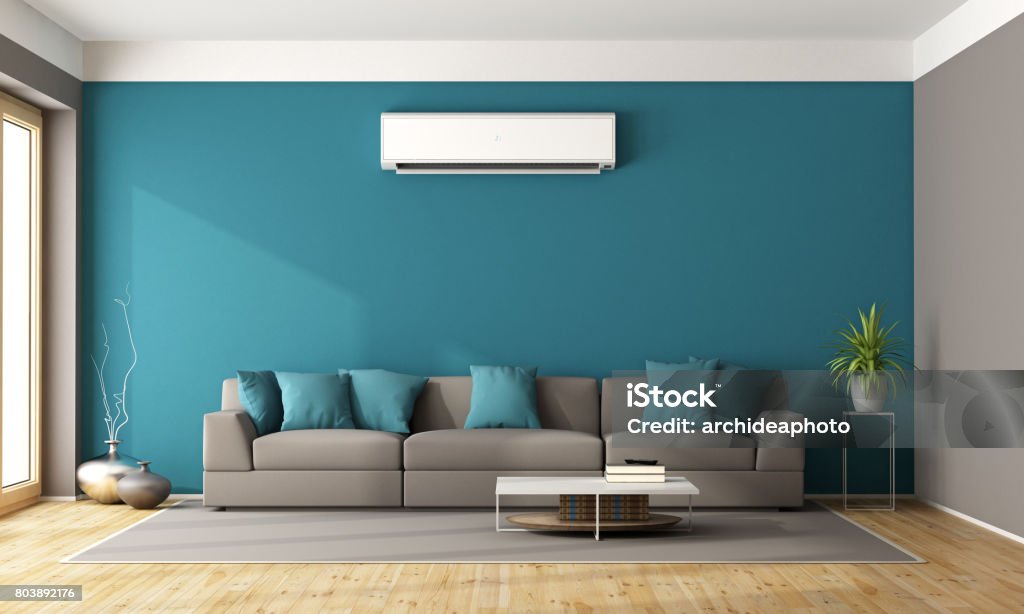 Modern living room with air conditioner Modern living room with sofa and air conditioner - 3d rendering
 Air Conditioner Stock Photo