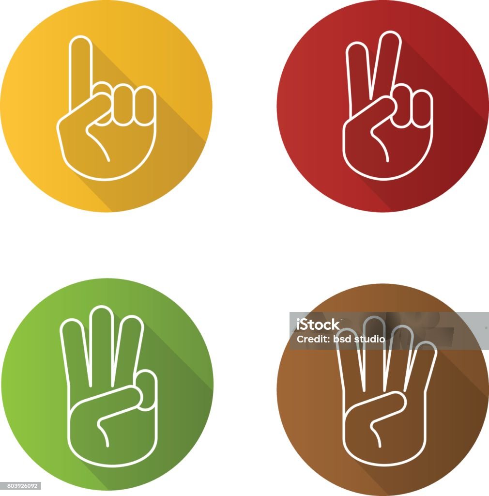 Hand gestures icons Hand gestures flat linear vector icons set. One, two, three and four fingers up Two Objects stock vector