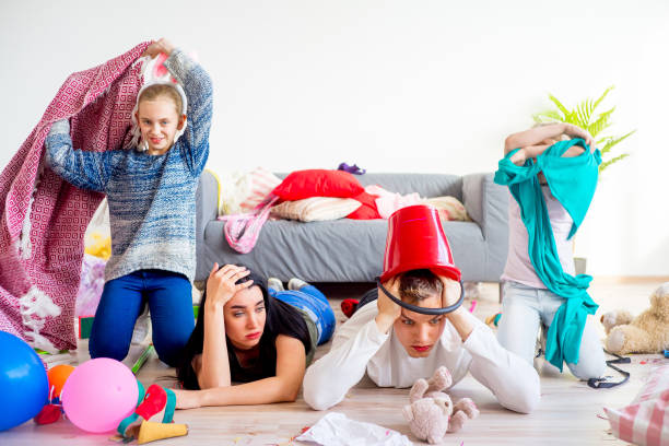 Tired parents and romping kids