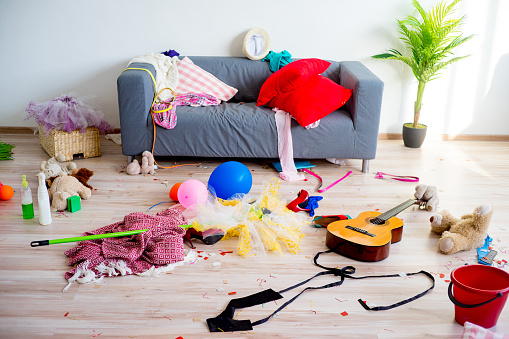 Disorder mess at home created by romping children