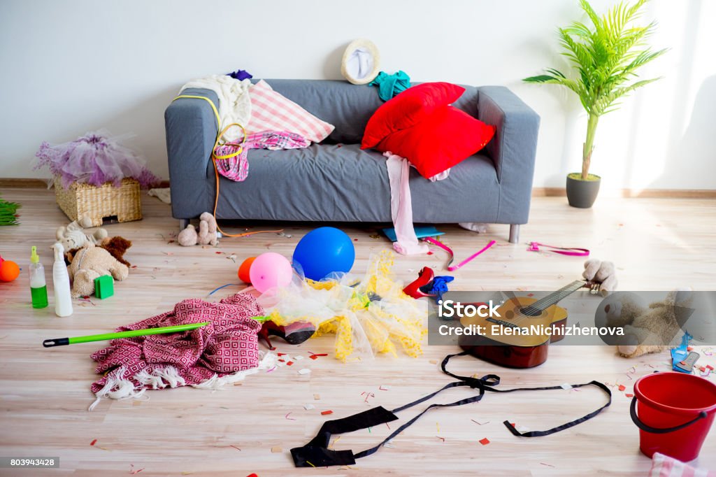 Disorder mess at home Disorder mess at home created by romping children Chaos Stock Photo