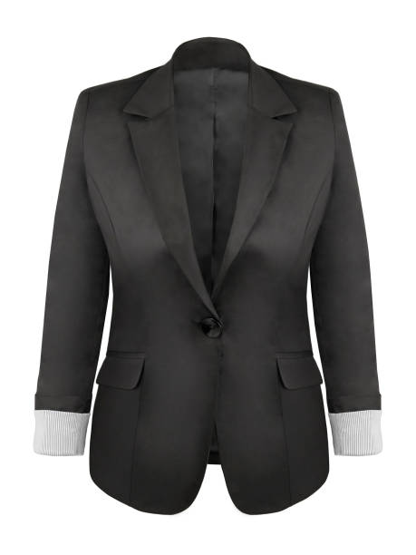 istock Women`s black business jacket on invisible mannequin isolated on white 803943908
