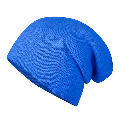 Blue winter autumn hat cap on invisible mannequin isolated on white