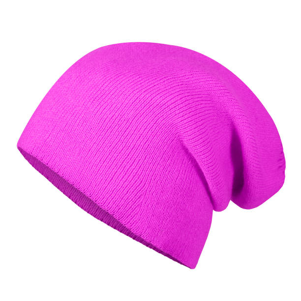 istock Pink neon winter autumn hat cap on invisible mannequin isolated on white 803944174