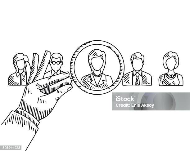 Search For Job Symbol With Magnifying Glass Stock Illustration - Download Image Now - Sketch, Trainee, Magnifying Glass