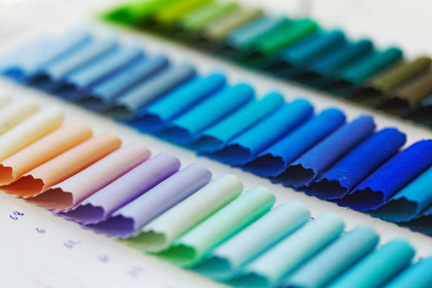 Color samples album on cloth factory, textile examples