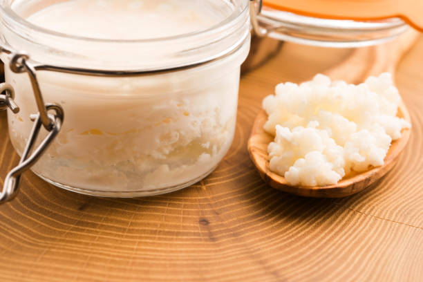 istock Organic probiotic milk kefir grains 803949282