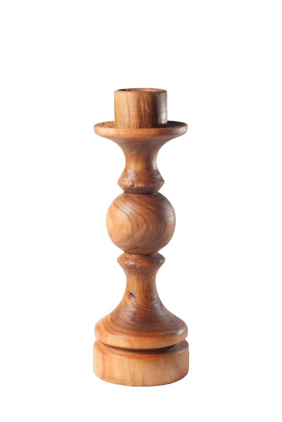 istock wooden candlestick Isolated on white background 803949506