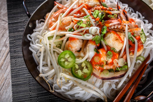 istock Delicious Asian Noodle with Bean Sprout ,Shrimp and Vegetables 803949544