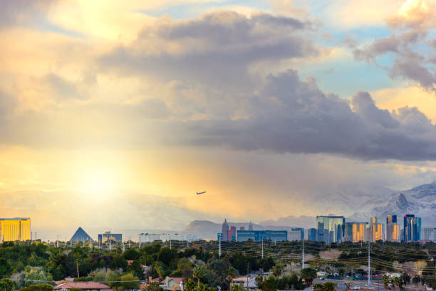 Panoramic view of Las Vegas at dusk with beautiful cloud.