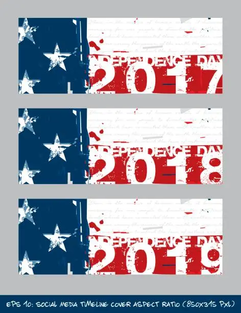 Vector illustration of American Flag Independence day timeline cover - Artistic Brush Strokes and Splashes
