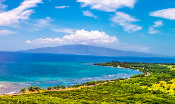 verde lussureggiante west maui mountains visto dall'alto a lahaina, hawaii - lahaina foto e immagini stock