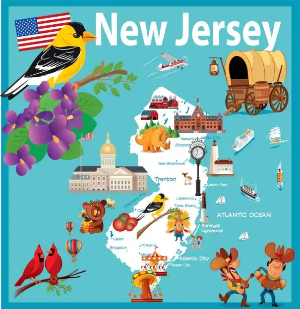 Vector illustration of Cartoon map of New Jersey State