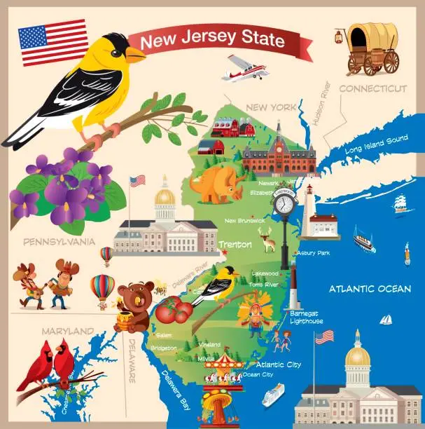 Vector illustration of Cartoon map of New Jersey State