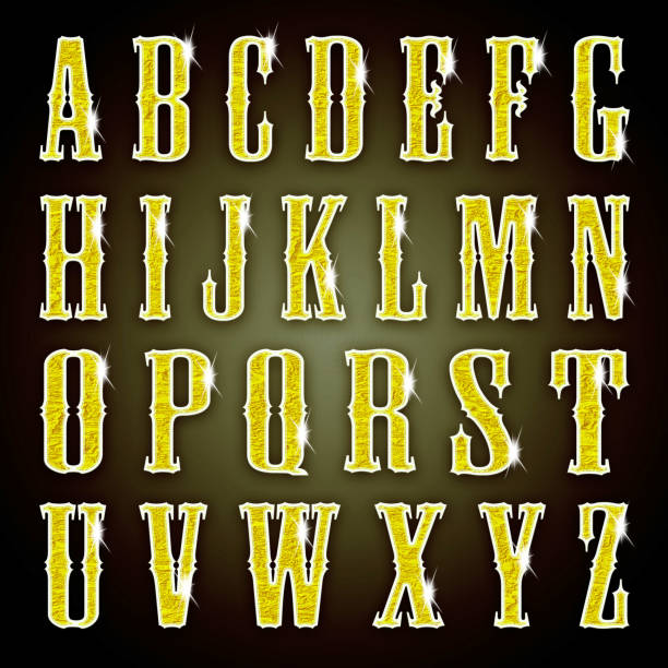 Golden shiny letters from A to Z on black background
