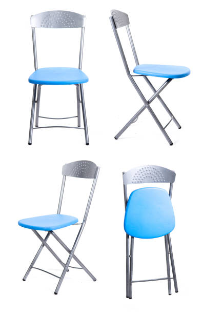 istock Collection of Blue iron folding chair on white background 804017260