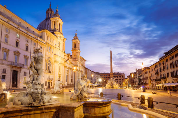 istock Scenic view of Piazza Navona in Rome before sunrise 804033400