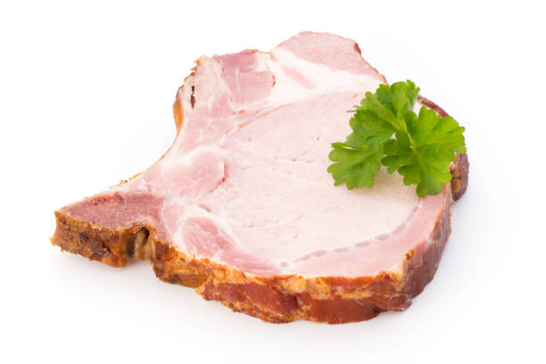 istock Pieces of pork meat, isolated on white background. 804033912