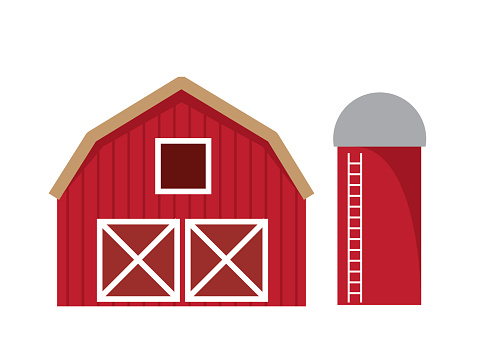 Red barn isolated with silo