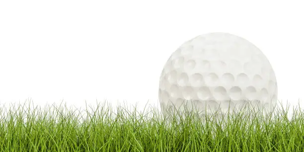 Photo of Golf ball concept on the grass, 3D rendering isolated on white background