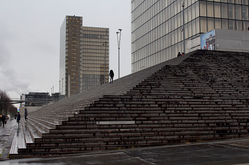 View of National Library of France - Francois Mitterrand (Bibliotheque Nationale) in Paris.