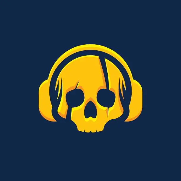 Vector illustration of Skull with headphones icon design template