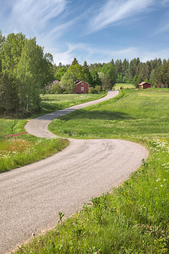 A winding country road on the countryside in southwest Finland.