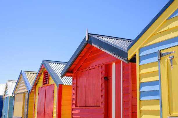 istock Colorful bunk houses against blue sky background. 804098430