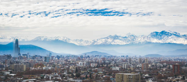Santiago City View Panorama of Santiago City in Chile andes mountains chile stock pictures, royalty-free photos & images