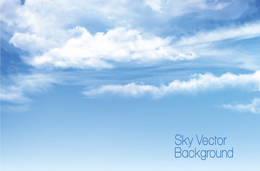 Vector blue sky background with transparent clouds.