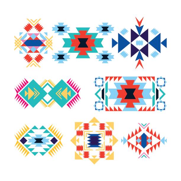 tribal geometric icon set american indian-ornate pattern design vector art illustration