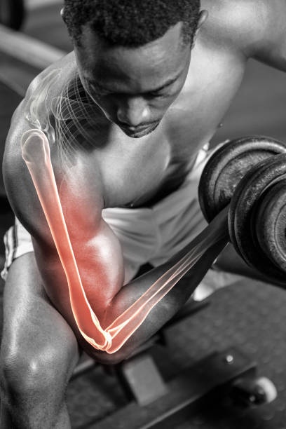 istock Dedicated shirtless man doing excercise with dumbbells 804154136