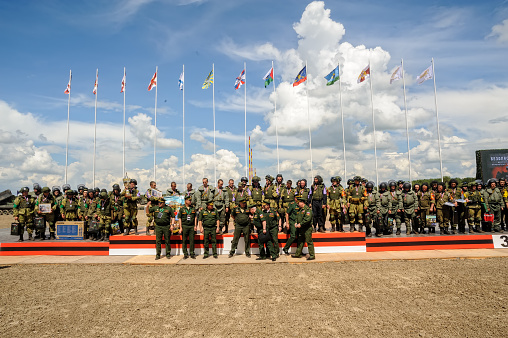 Tyumen, Russia - June 21, 2017: Army Games. Safe Route contest. Highest military and engineering school ground. Awards ceremony of winners