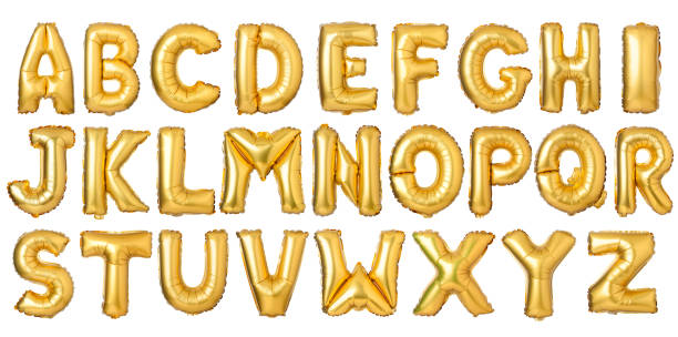 alfabeto inglese dai palloncini d'oro - text balloons foto e immagini stock