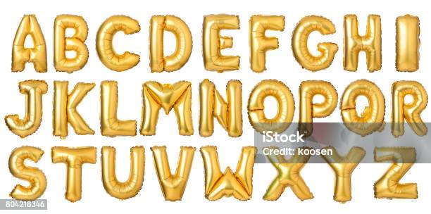 English Alphabet From Golden Balloons Stock Photo - Download Image Now - Balloon, Alphabet, Letter - Document