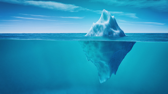 Underwater view of iceberg with beautiful transparent sea on background. This is a 3d render illustration