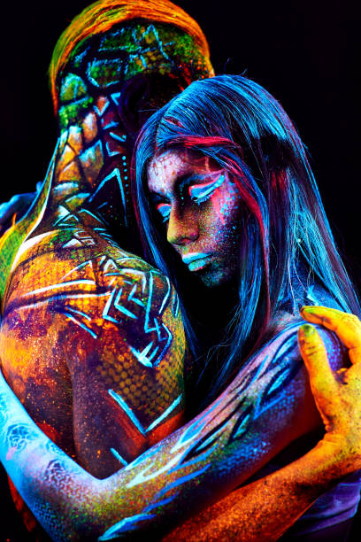 Close up uv couple portrait