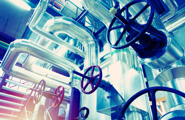 istock Industrial zone, Steel pipelines and valves 804237472