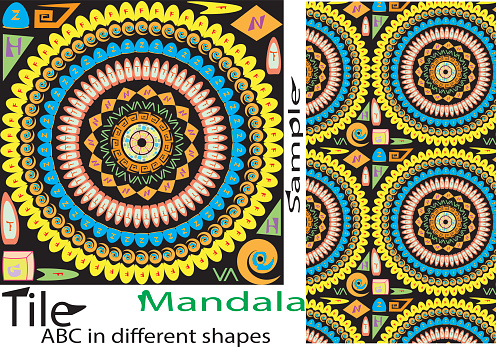 Colorful vintage seamless pattern with floral and mandala elements.Hand drawn background. Can be used for fabric wallpaper tile wrapping covers and carpet.shahi mehal alphabetic american european remix mandala ottoman motifs.