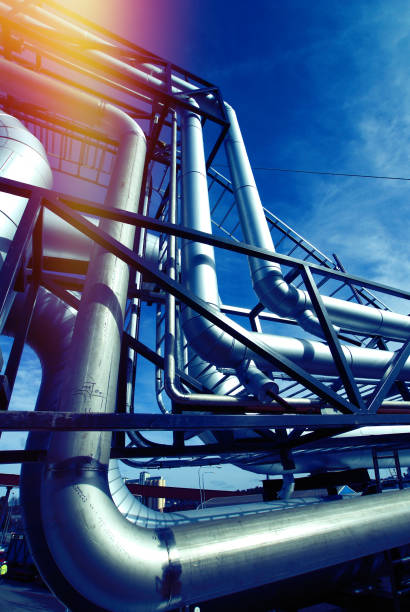 istock Industrial zone, Steel pipelines and valves 804243180