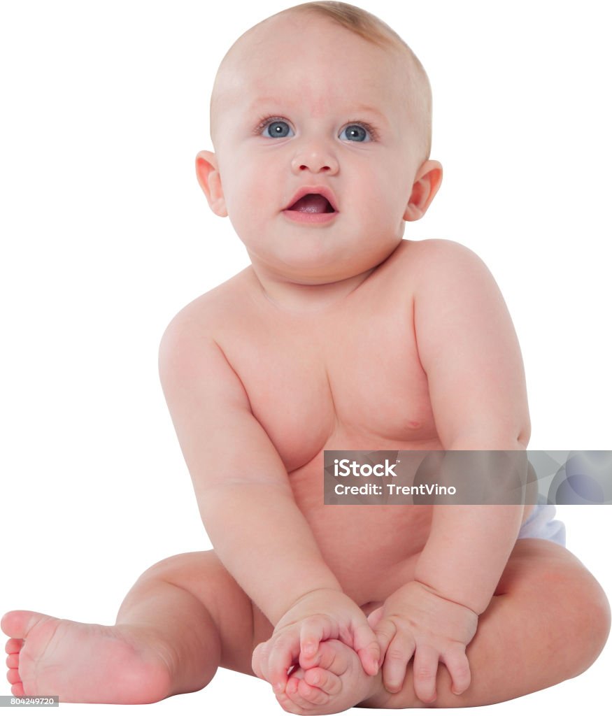 Cute Baby Boy Sitting On White Background Stock Photo - Download ...