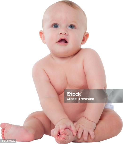 Cute Baby Boy Sitting On White Background Stock Photo - Download Image Now  - Babies Only, Baby - Human Age, Baby Boys - iStock
