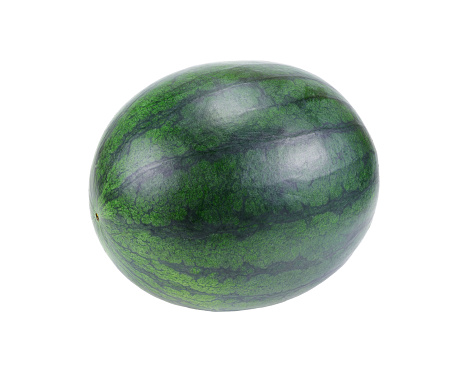 Single ripe watermelon isolated on white background