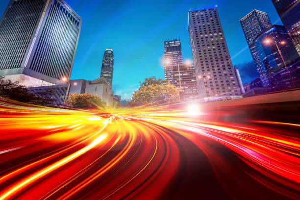 istock Abstract Motion Speed Light with Night City Background 804259774